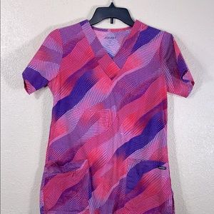 Jockey Nurse Scrubs Top blouse Pink S Pullover V-Neck Pockets Cotton Spandex